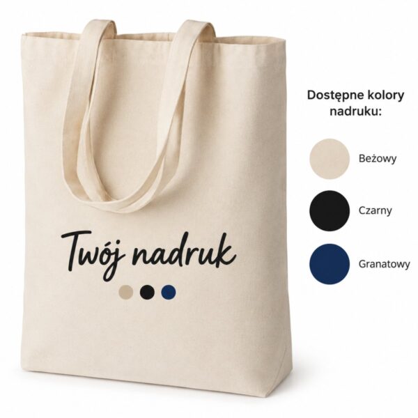 Torba bawełniana 220 g twill z dnem z nadrukiem, kolory: beżowy, czarny, granatowy
